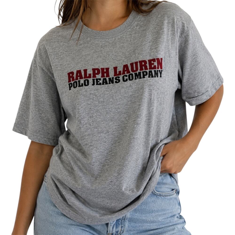 Vintage Polo Jeans Co. T-Shirt Spell Out Logo Short Sleeve Crewneck Tee Gray L